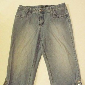 French Cuff Cuffed Size 16 Light Wash Casual Capri